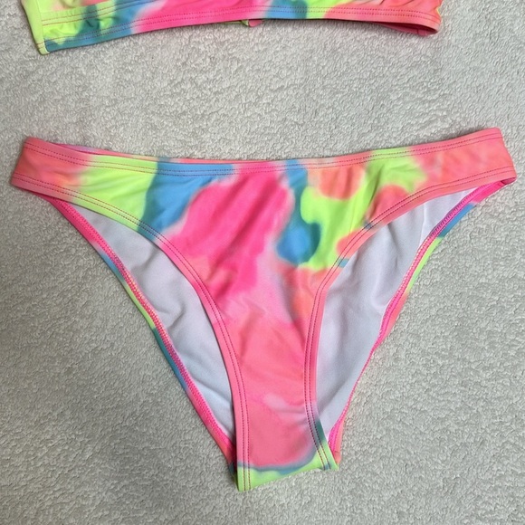 NWT! Pink yellow and‎ blue Tie-Dye Triangle Top & Cheeky Hipster Bikini Set - Picture 4 of 8